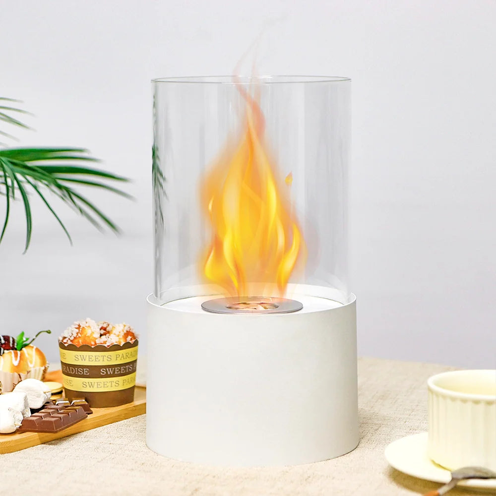 11.4"H Round Portable Tabletop Fireplace(white)