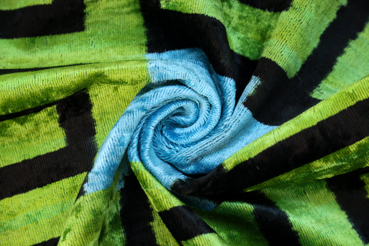 Greek Key Velvet Pillow in Green & Blue – Handmade 24x24 Inch Square