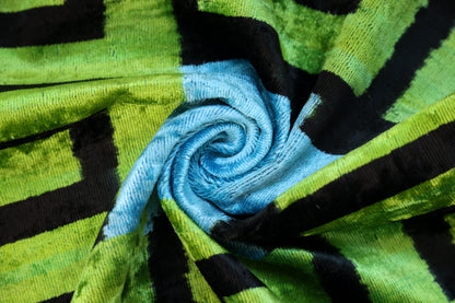 Greek Key Velvet Pillow in Green & Blue – Handmade 24x24 Inch Square