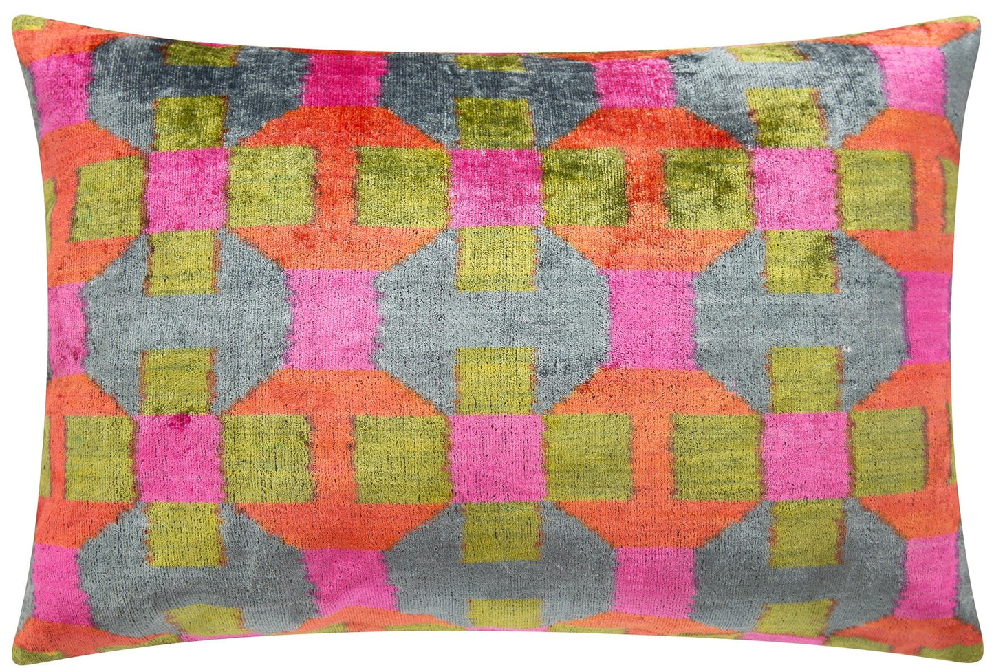 Handmade Geometric Silk Velvet Throw Pillow - 16x24 with Premium Down Feather Insert, Hidden Zipper - Vibrant Modern Design for Sofa, Couch, Bed Decor