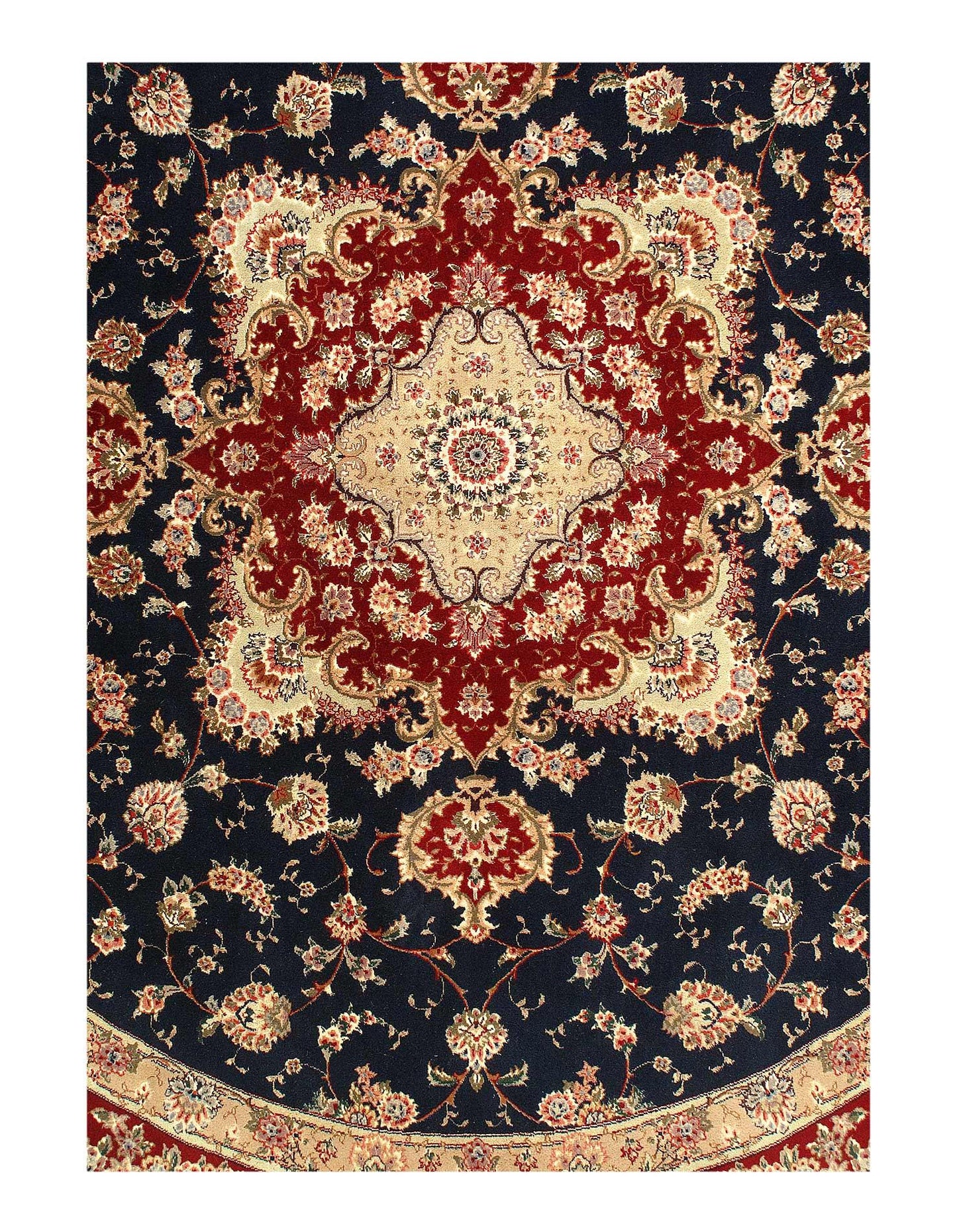 Canvello Navy Silk & Wool Sino Tabriz Round - 10' X 10'