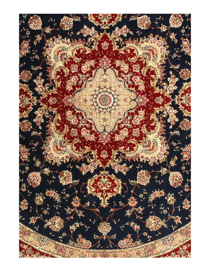 Canvello Navy Silk & Wool Sino Tabriz Round - 10' X 10'