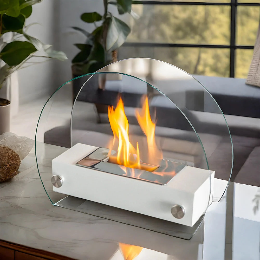 13.5" L Portable Tabletop Fireplace (White)