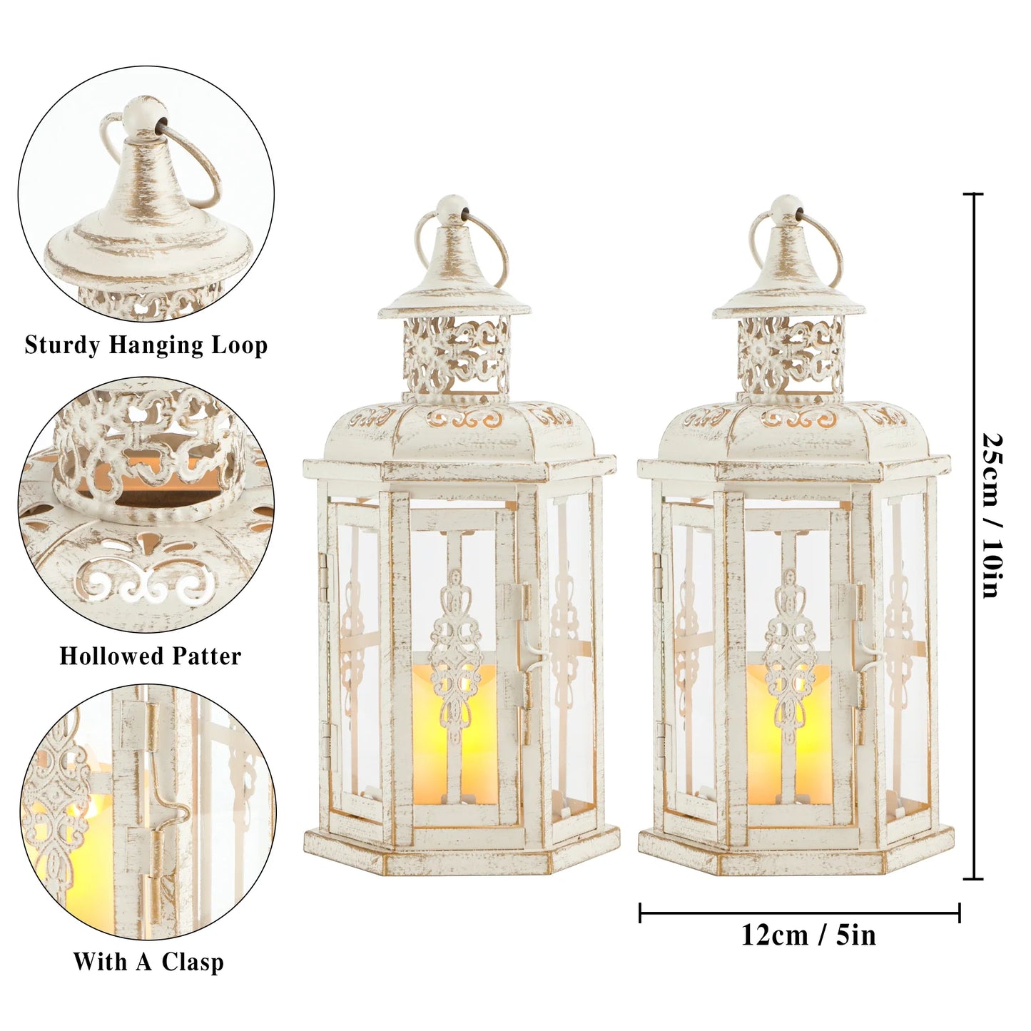 10 inch High Vintage Style Hanging Lantern（Set of 2 ）